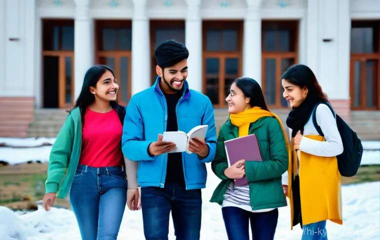 키르기스스탄 유학 가이드 - **Prompt:** A vibrant and optimistic scene depicting a diverse group of Indian university students (...